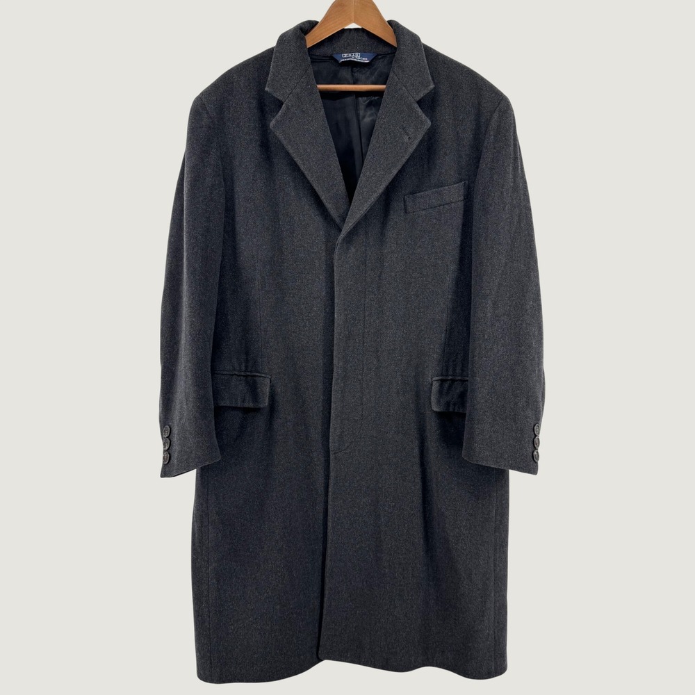 Vintage Polo Ralph Lauren Overcoat Mens 44 Charcoal Grey 100% Wool Long Coat